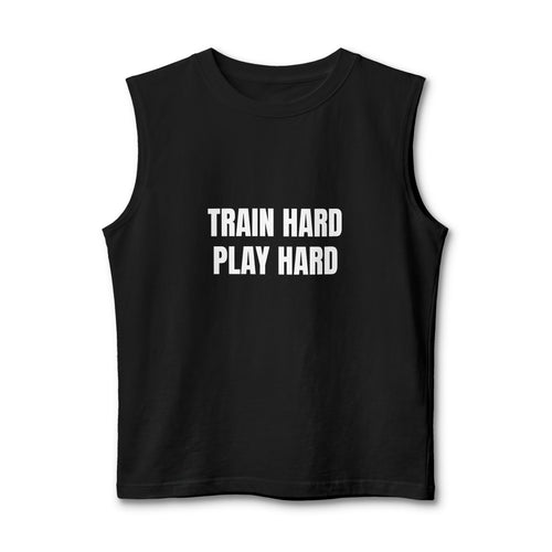 Dog Trainer Muscle Tank — "Train Hard Play Hard" Sleeveless Tee