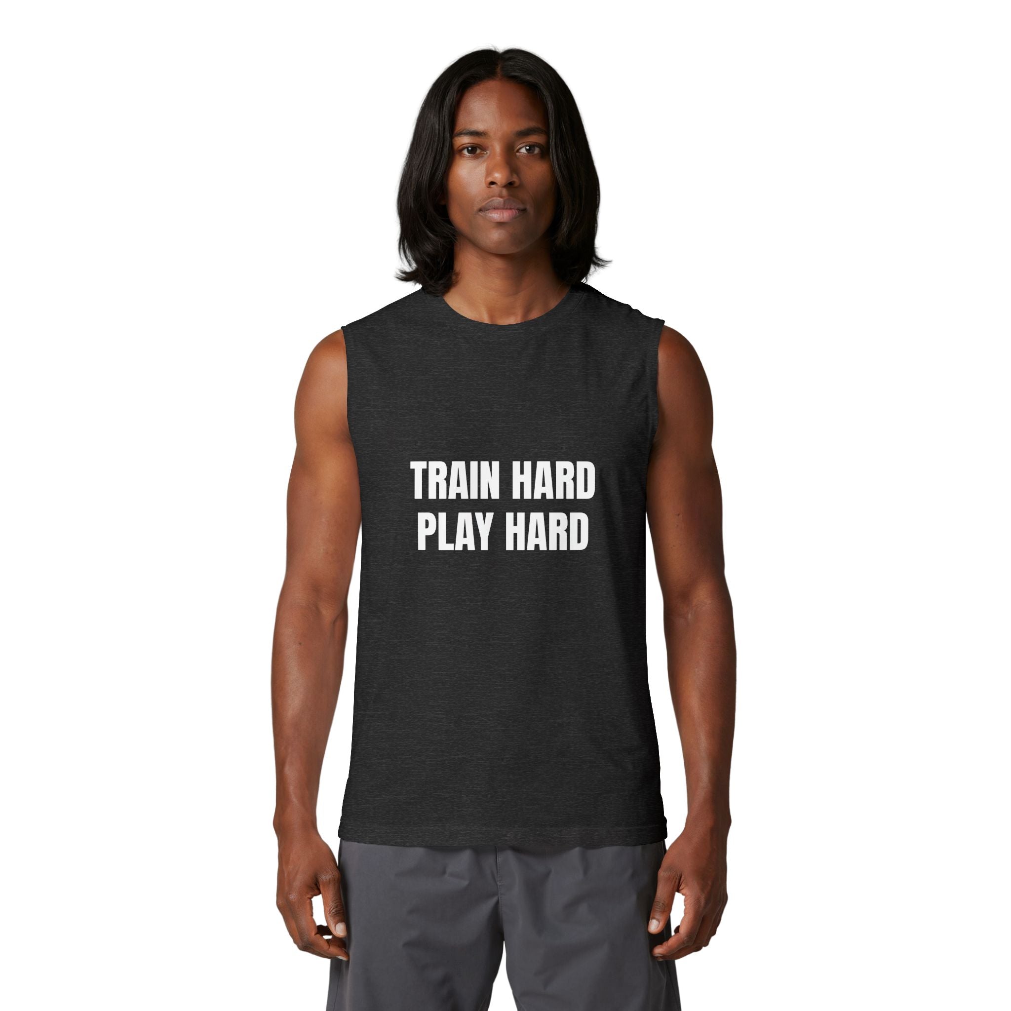 Dog Trainer Muscle Tank — "Train Hard Play Hard" Sleeveless Tee