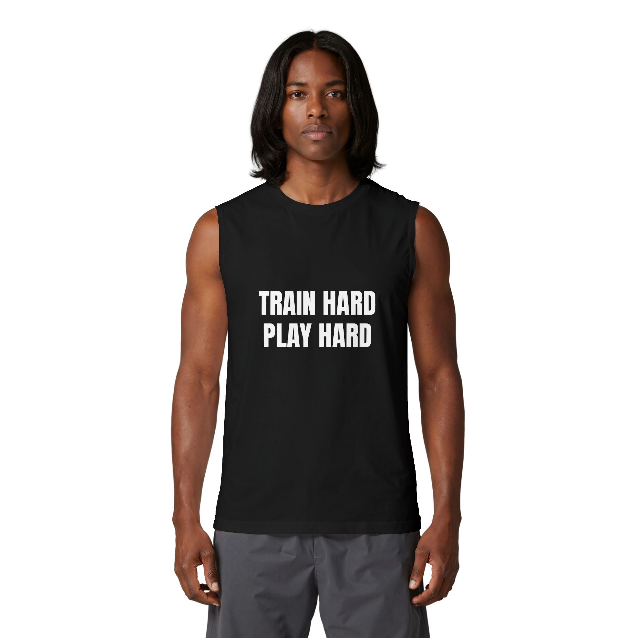 Dog Trainer Muscle Tank — "Train Hard Play Hard" Sleeveless Tee