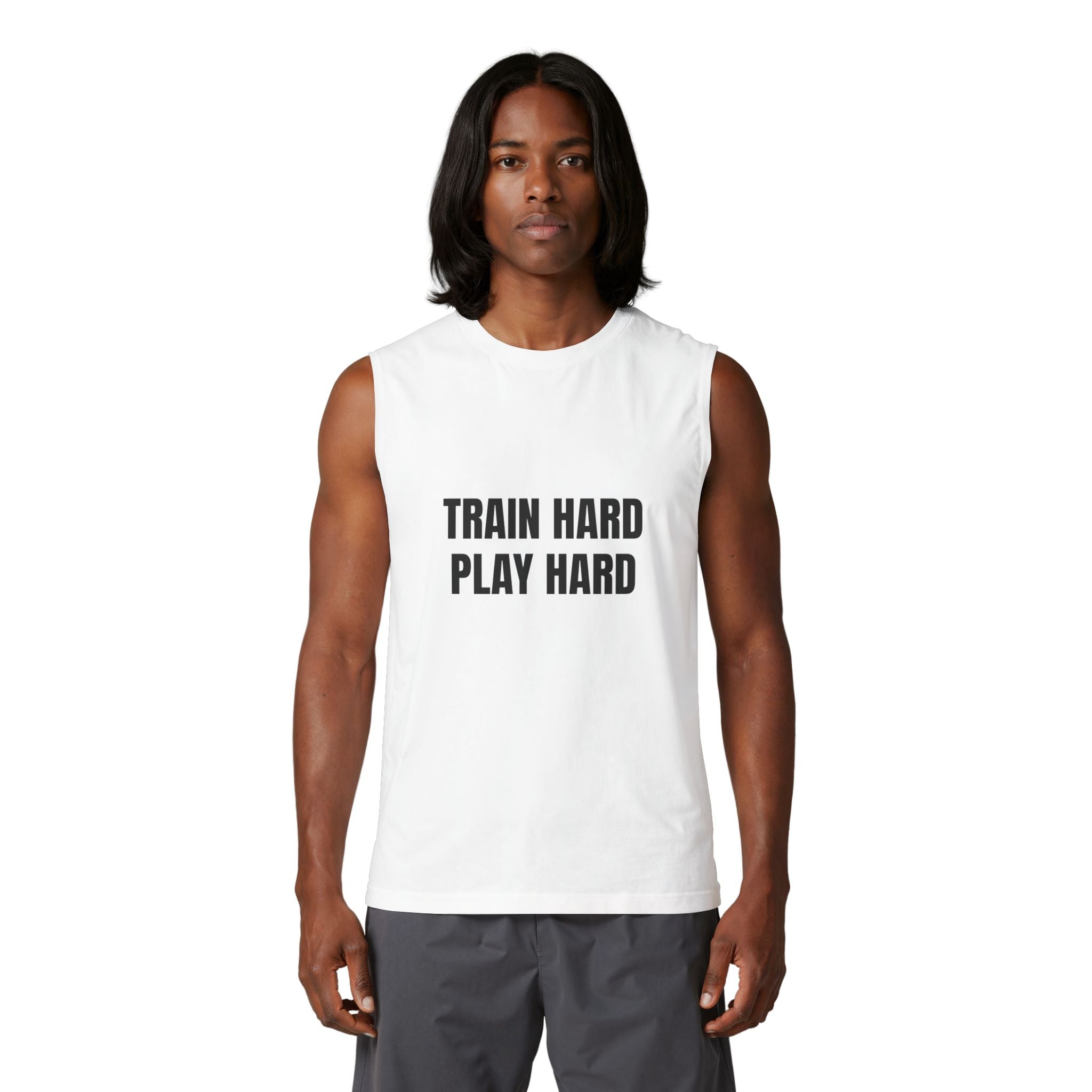 Dog Trainer Muscle Tank — "Train Hard Play Hard" Sleeveless Tee